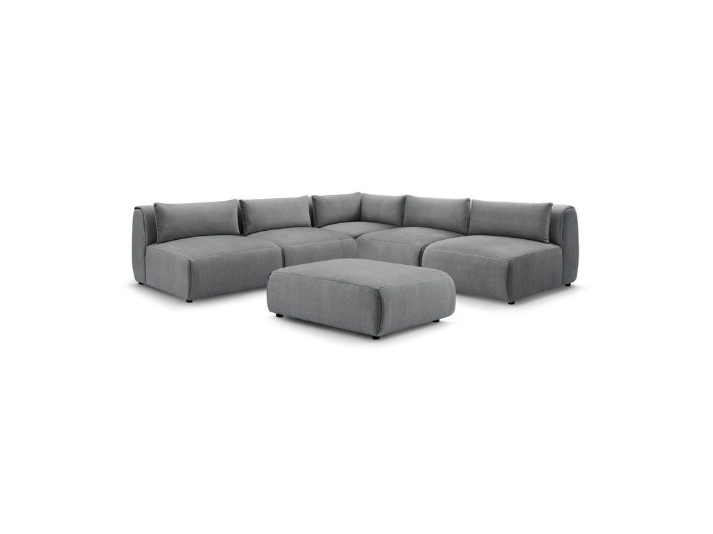 Jeanne - Canapé D'Angle Fixe Modulable - Tissu Velours Avec 4 Chauffeuses, 1 Angle Et 1 Pouf