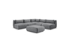 Jeanne - Canapé D'Angle Fixe Modulable - Tissu Velours Avec 4 Chauffeuses, 1 Angle Et 1 Pouf
