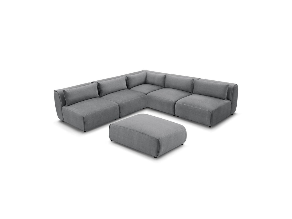 Jeanne - Canapé D'Angle Fixe Modulable - Tissu Velours Avec 4 Chauffeuses, 1 Angle Et 1 Pouf