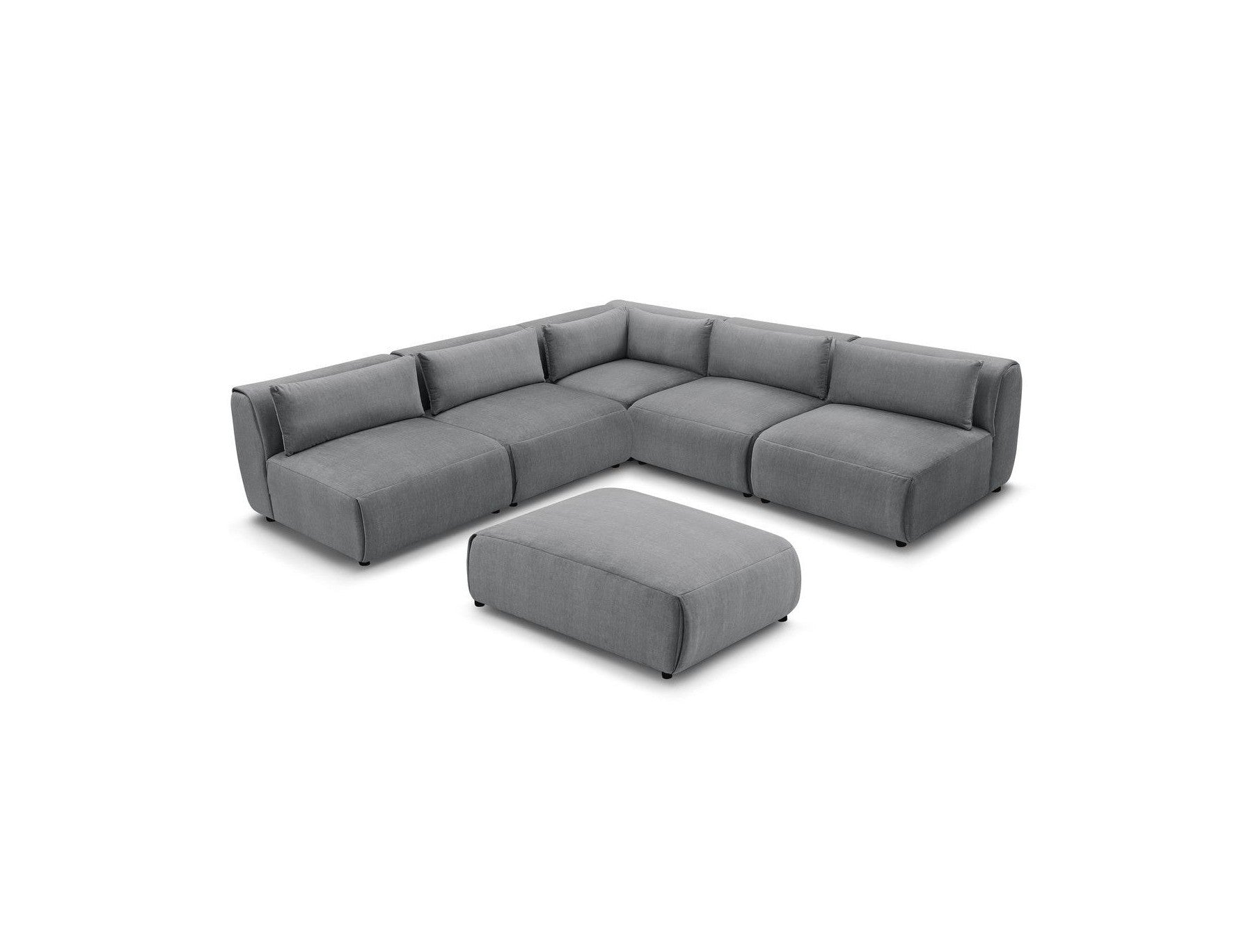 Jeanne - Canapé D'Angle Fixe Modulable - Tissu Velours Avec 4 Chauffeuses, 1 Angle Et 1 Pouf