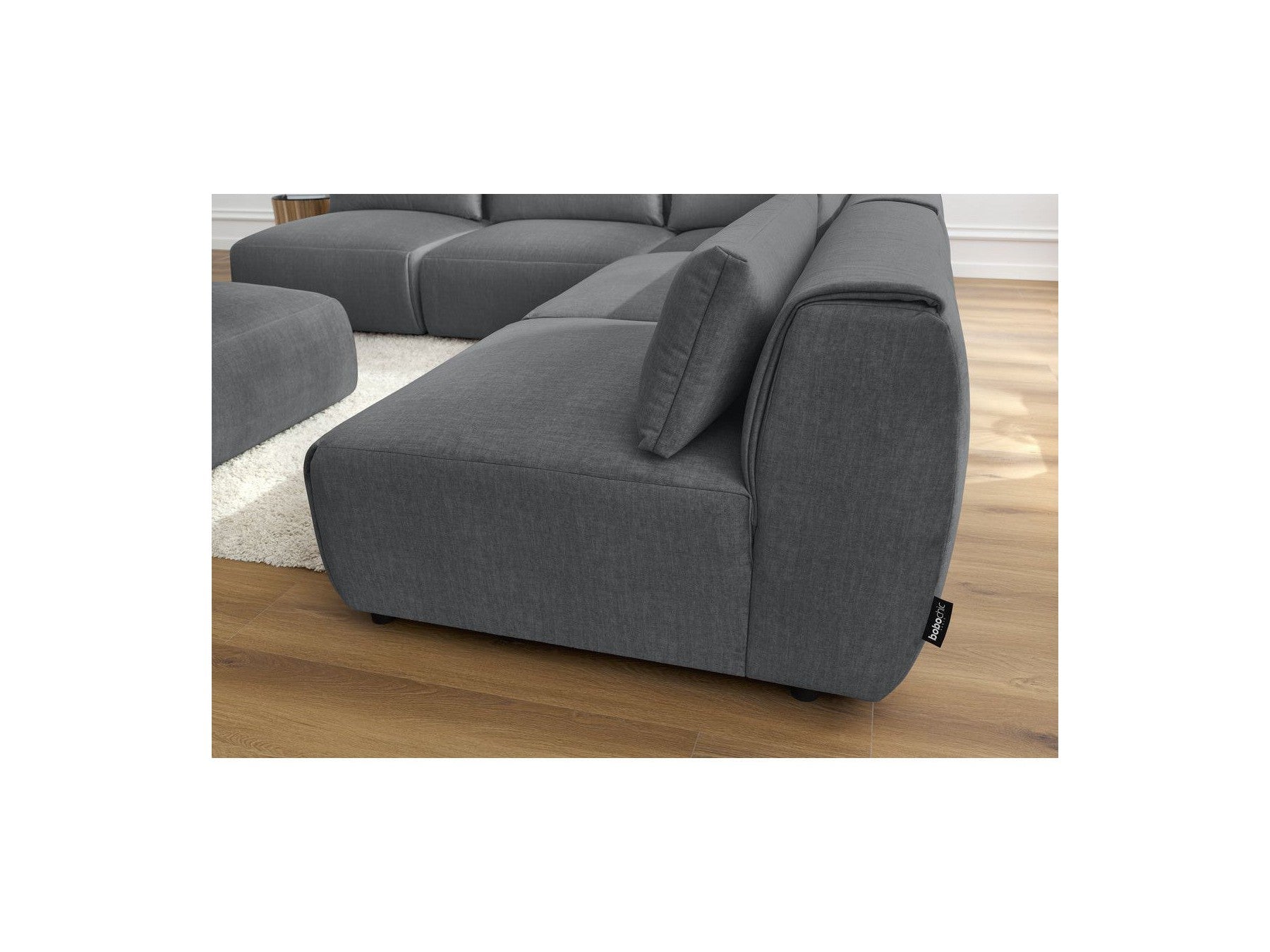 Jeanne - Canapé D'Angle Fixe Modulable - Tissu Velours Avec 4 Chauffeuses, 1 Angle Et 1 Pouf