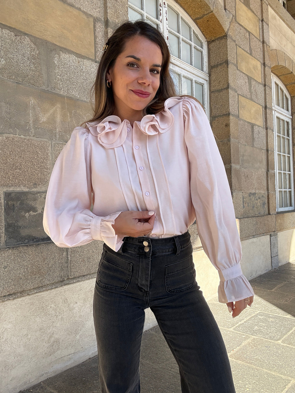 Soft Pink Brown Blouse