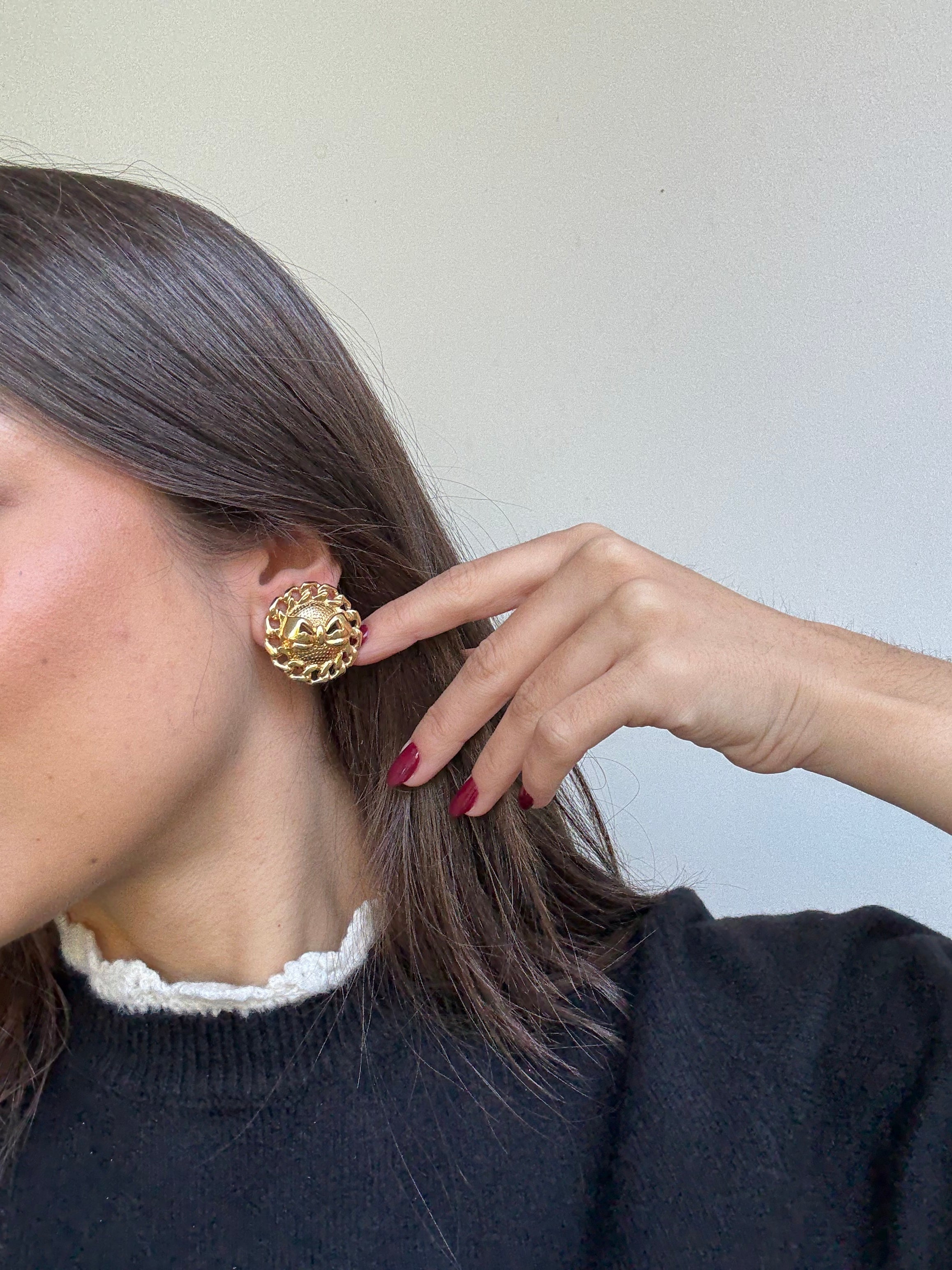 Pendientes Nina Ricci Vintage - Dorados Con Lazo Central