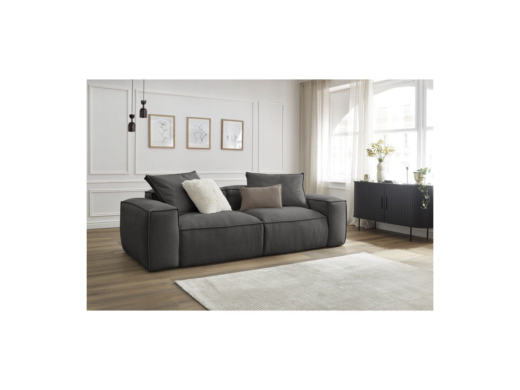 Boheme - Fixed 3-Seater Straight Sofa - Mottled Fabric