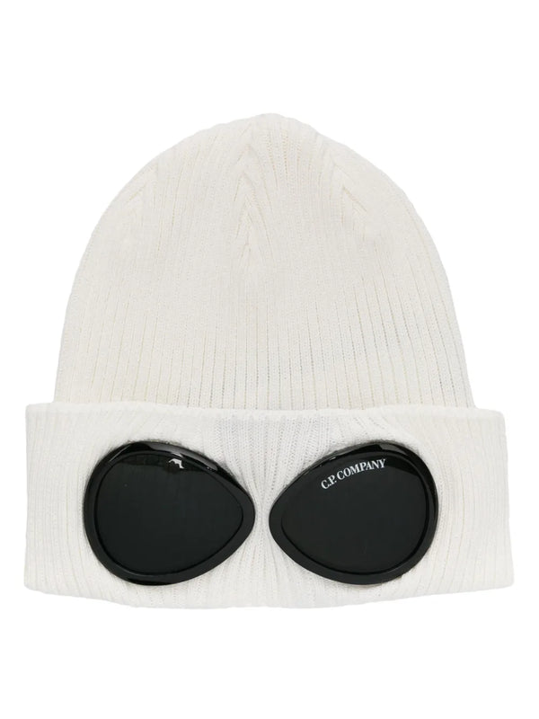 CP Company - Ribstrikket Beanie Med Linsedetalje - Hvid