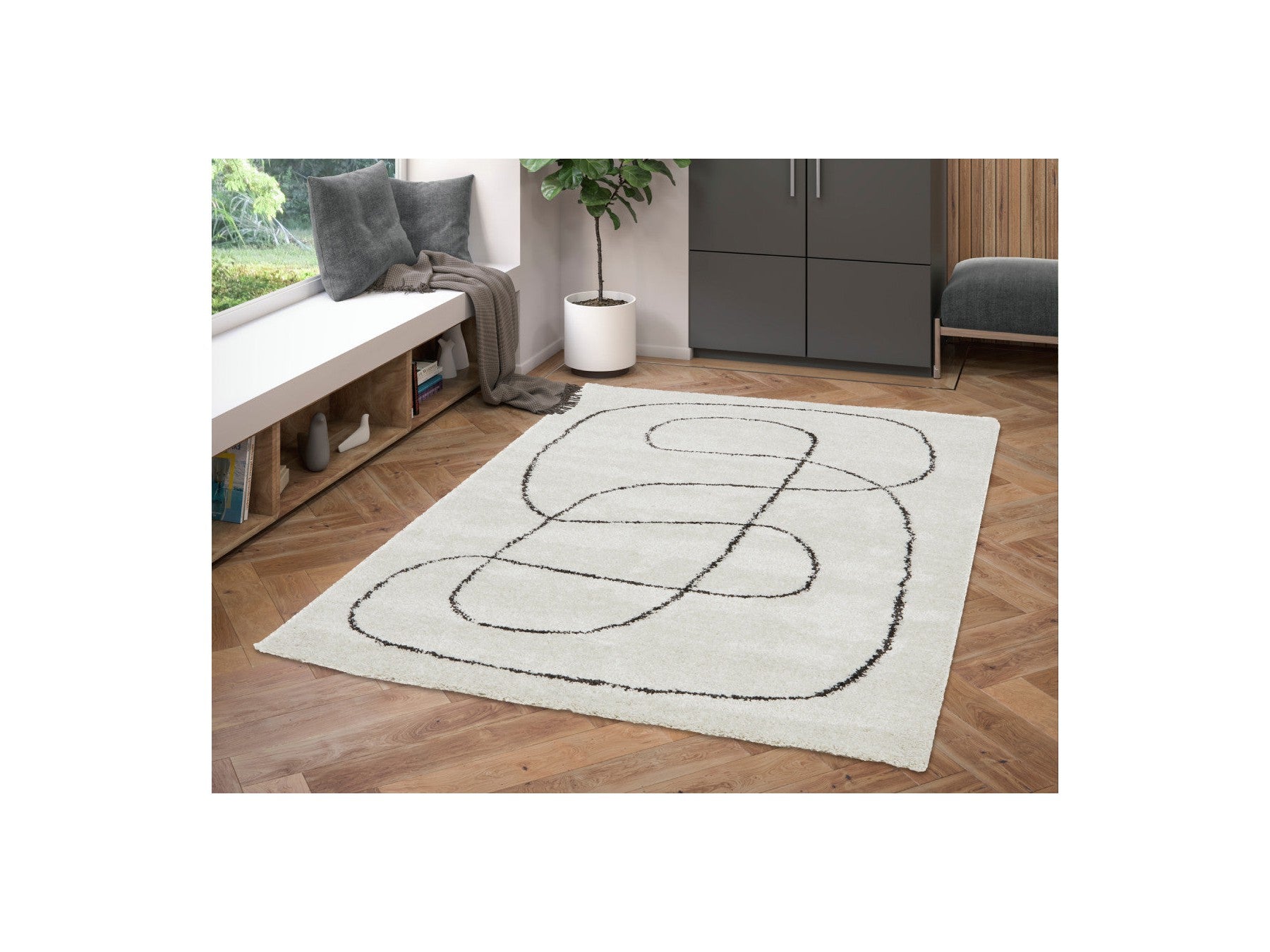 Laure - Low-Pile Rug - Abstract Pattern - White