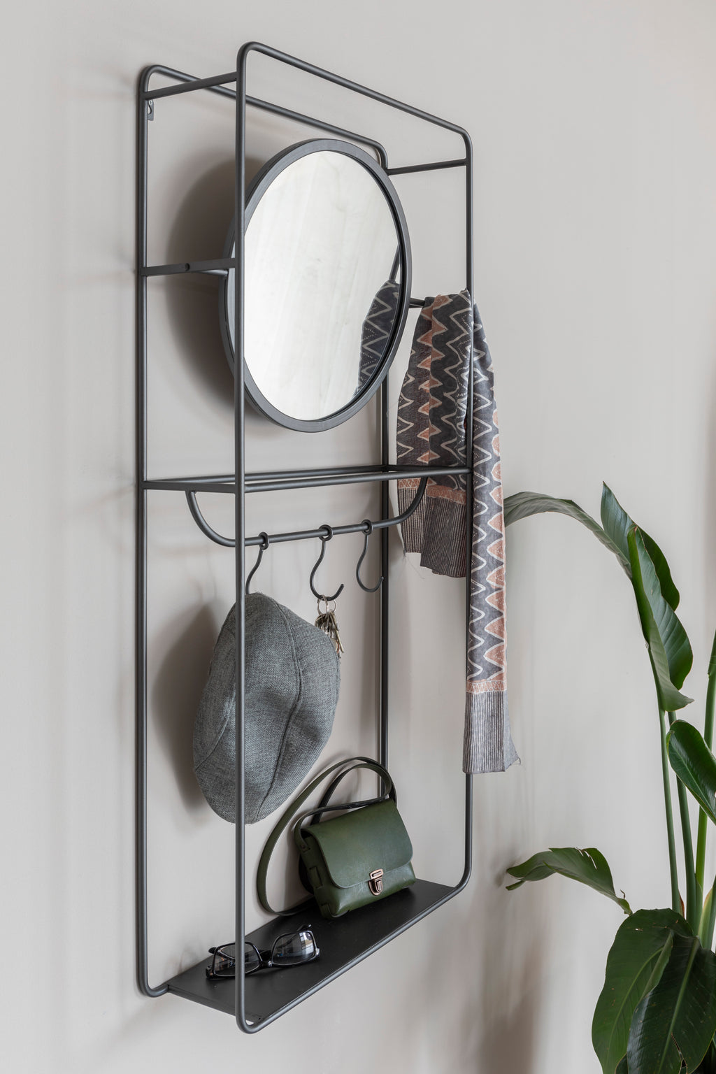 Portemanteau Miroir Duco - Décoration Murale - Acier - Noir