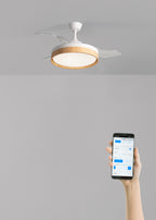 Wind Clear Edge - Ventilateur De Plafond Silencieux 40W Avec Pales Rétractables Et Lumière Led - Blanc/Bois Clair