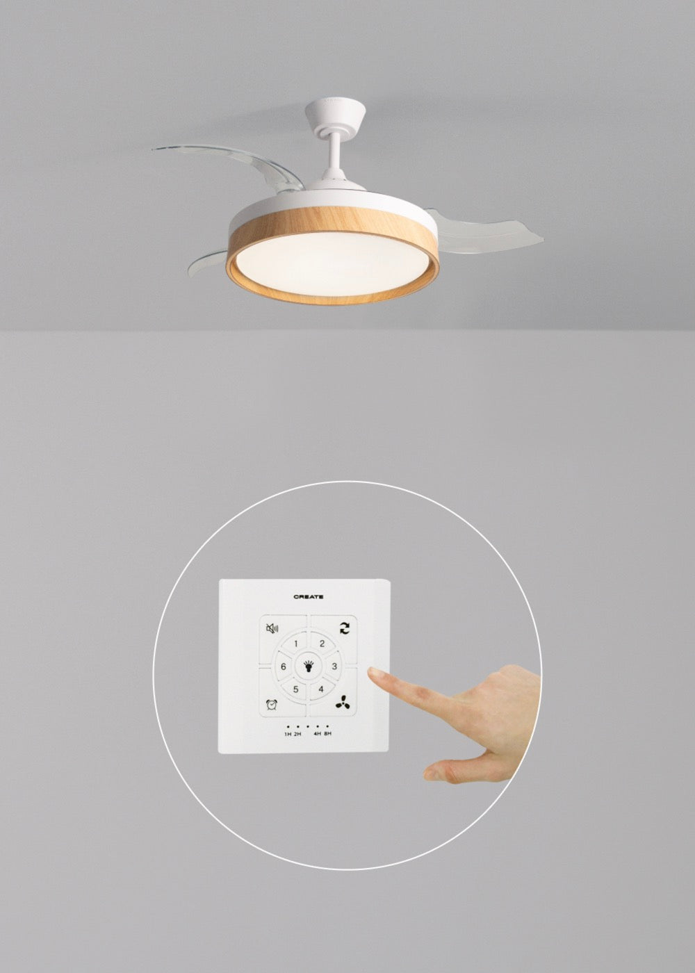 Wind Clear Edge - Ventilateur De Plafond Silencieux 40W Avec Pales Rétractables Et Lumière Led - Blanc/Bois Clair