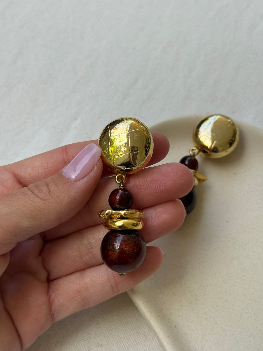 Pendientes Vintage - Cuentas Marrones Colgantes