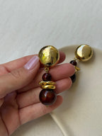 Pendientes Vintage - Cuentas Marrones Colgantes