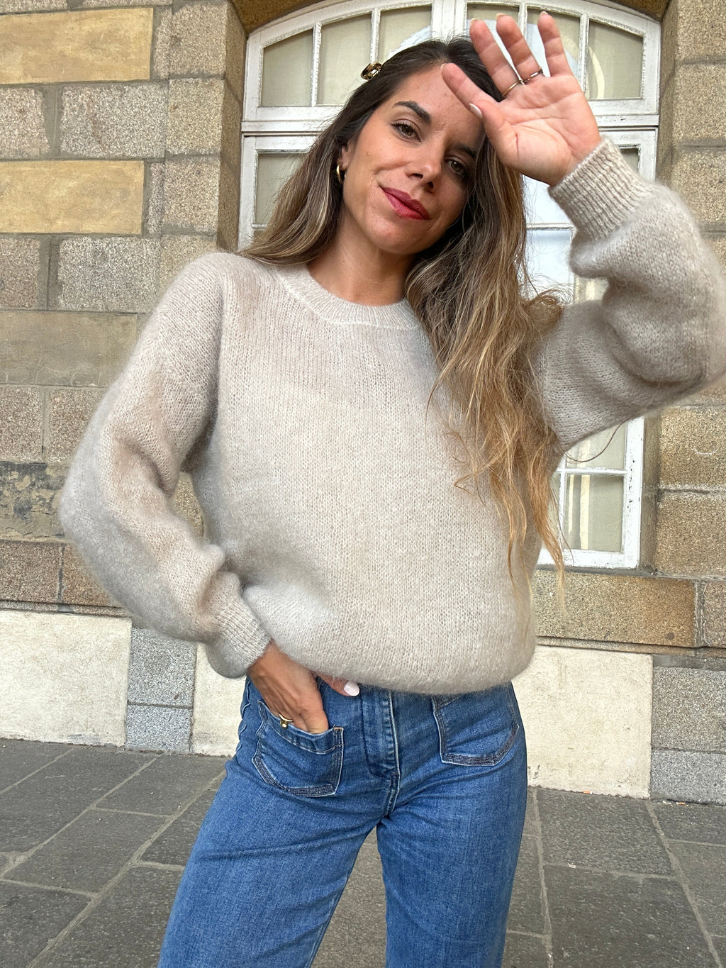 Gaia beige mohair and wool knit
