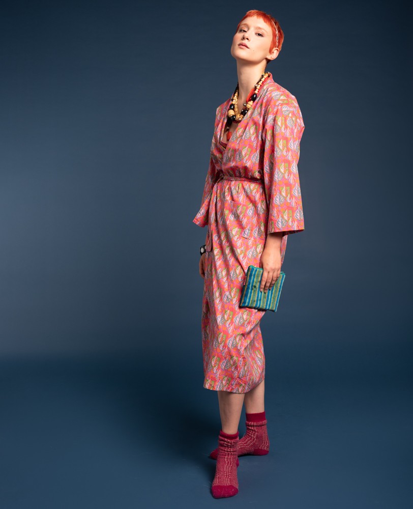 Kimono largo - Dotty bright coral