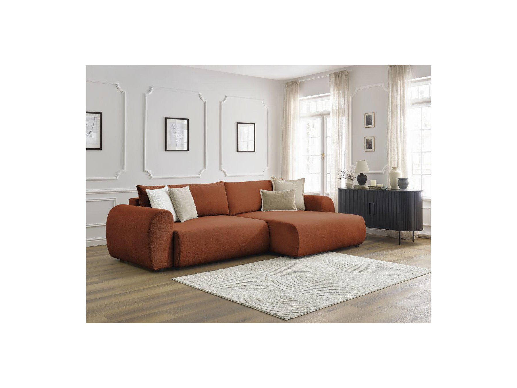 Lucien - Canapé D'Angle Convertible Coffre - Tissu Lisse - Angle Droit