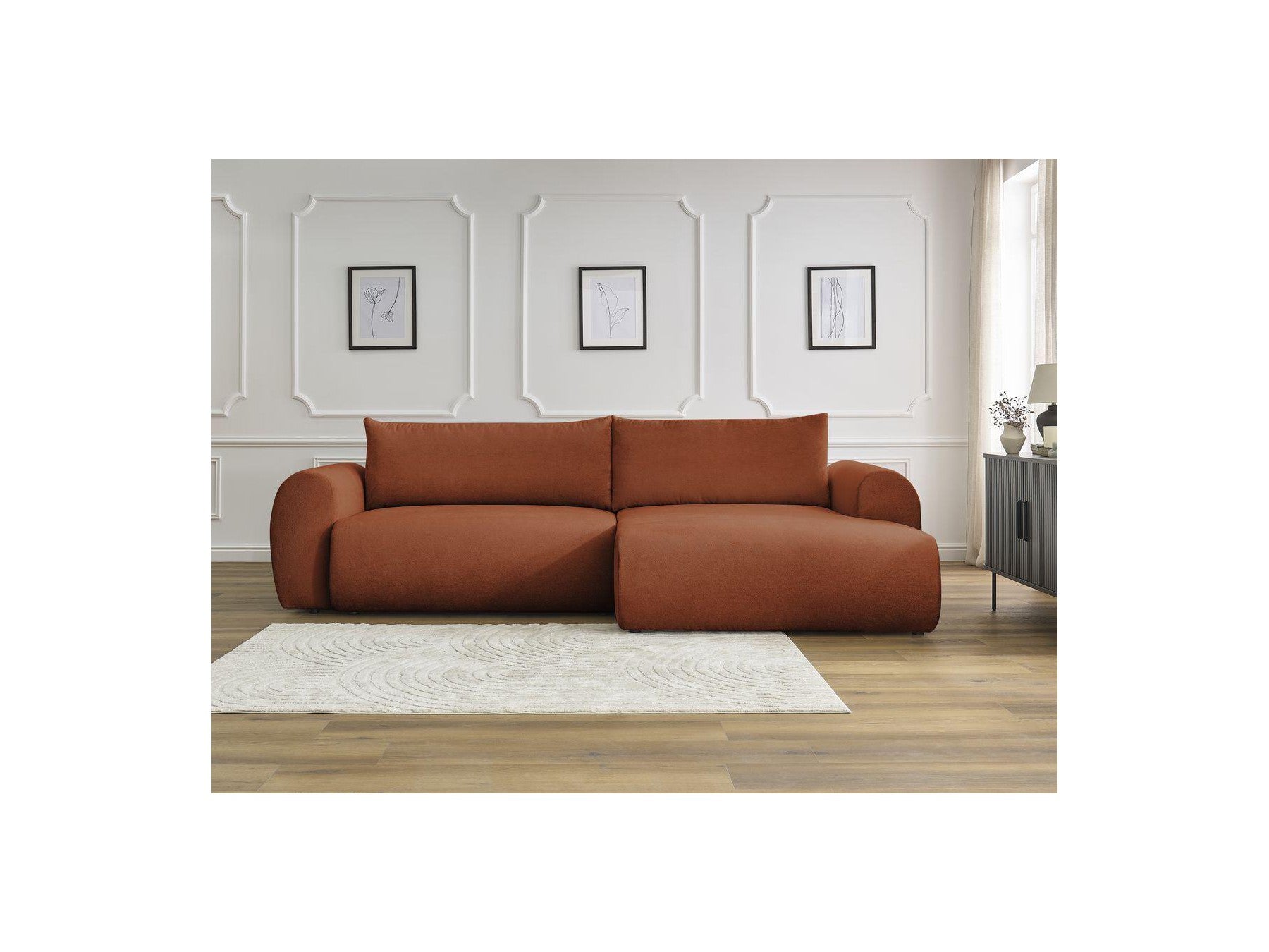 Lucien - Canapé D'Angle Convertible Coffre - Tissu Lisse - Angle Droit