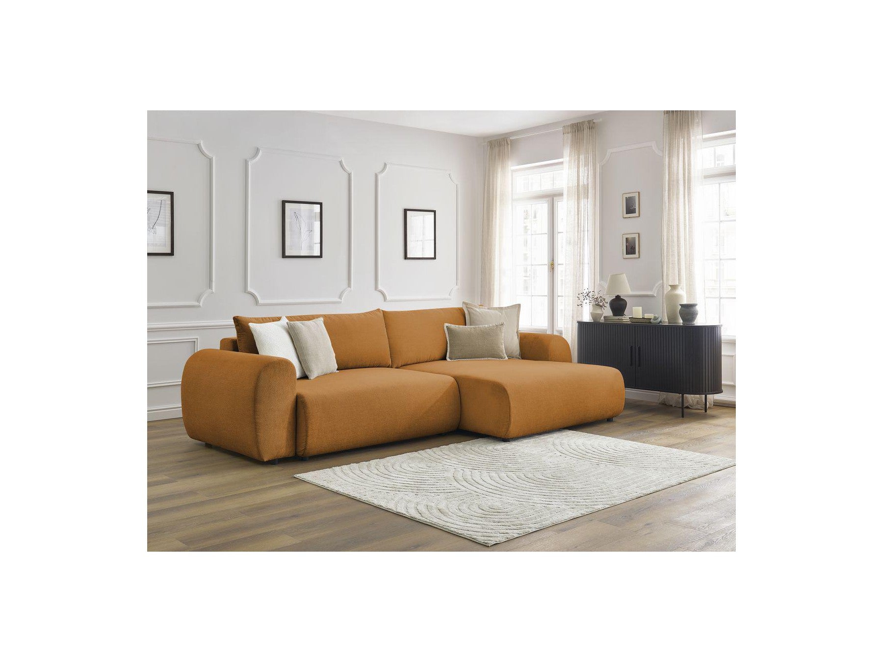 Lucien - Canapé D'Angle Convertible Coffre - Tissu Lisse - Angle Droit
