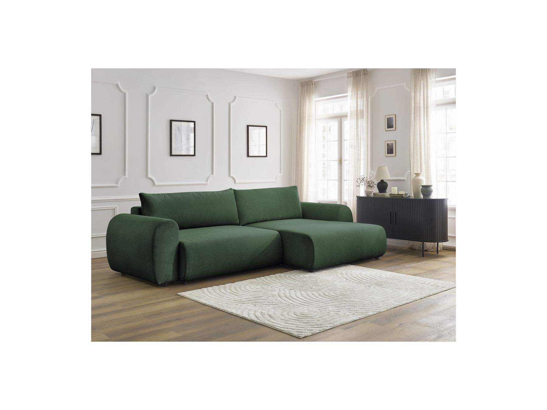 Lucien - Canapé D'Angle Convertible Coffre - Tissu Lisse - Angle Droit