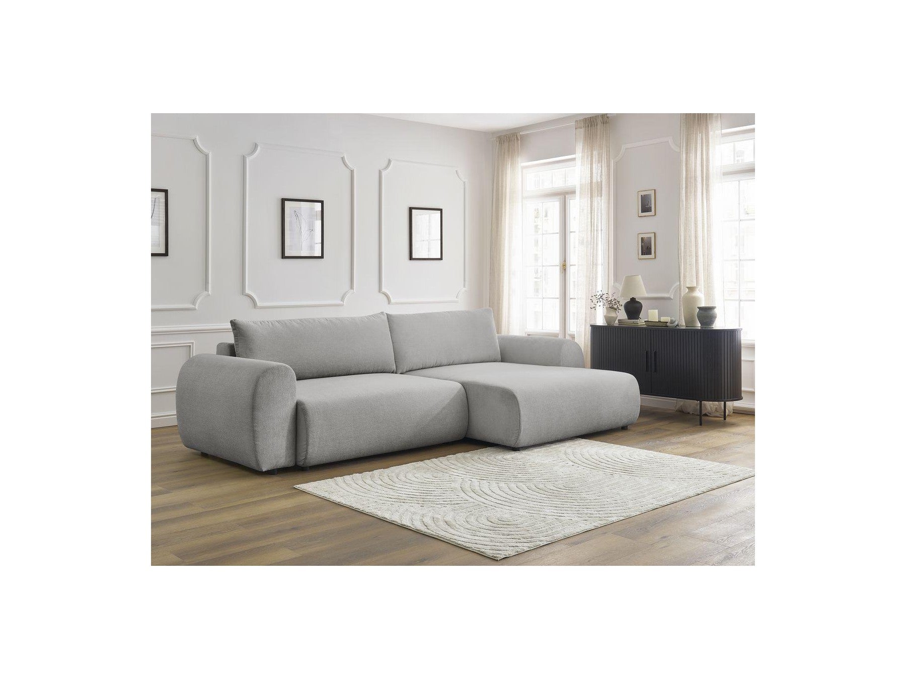 Lucien - Canapé D'Angle Convertible Coffre - Tissu Lisse - Angle Droit