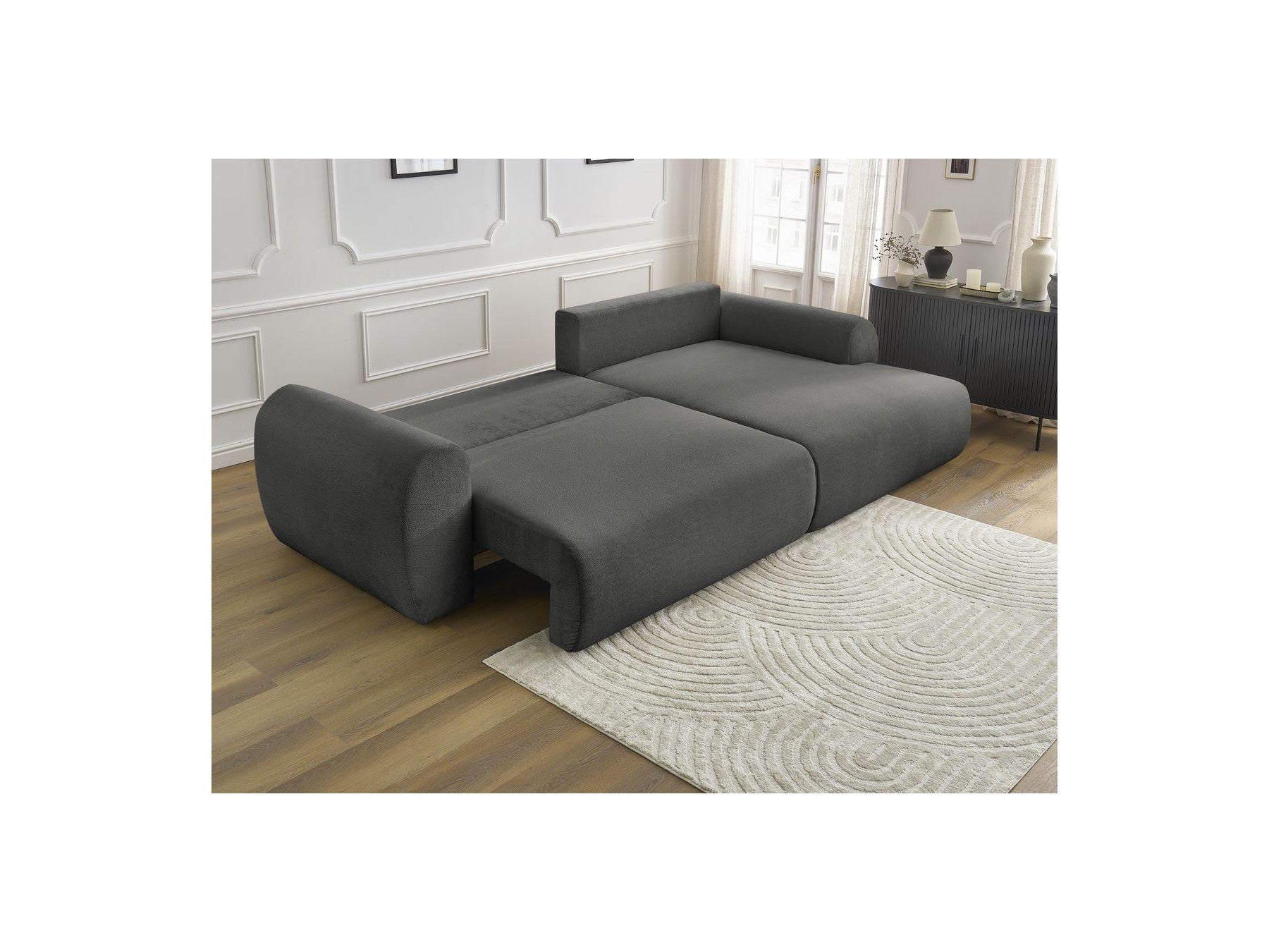 Lucien - Canapé D'Angle Convertible Coffre - Tissu Lisse - Angle Droit