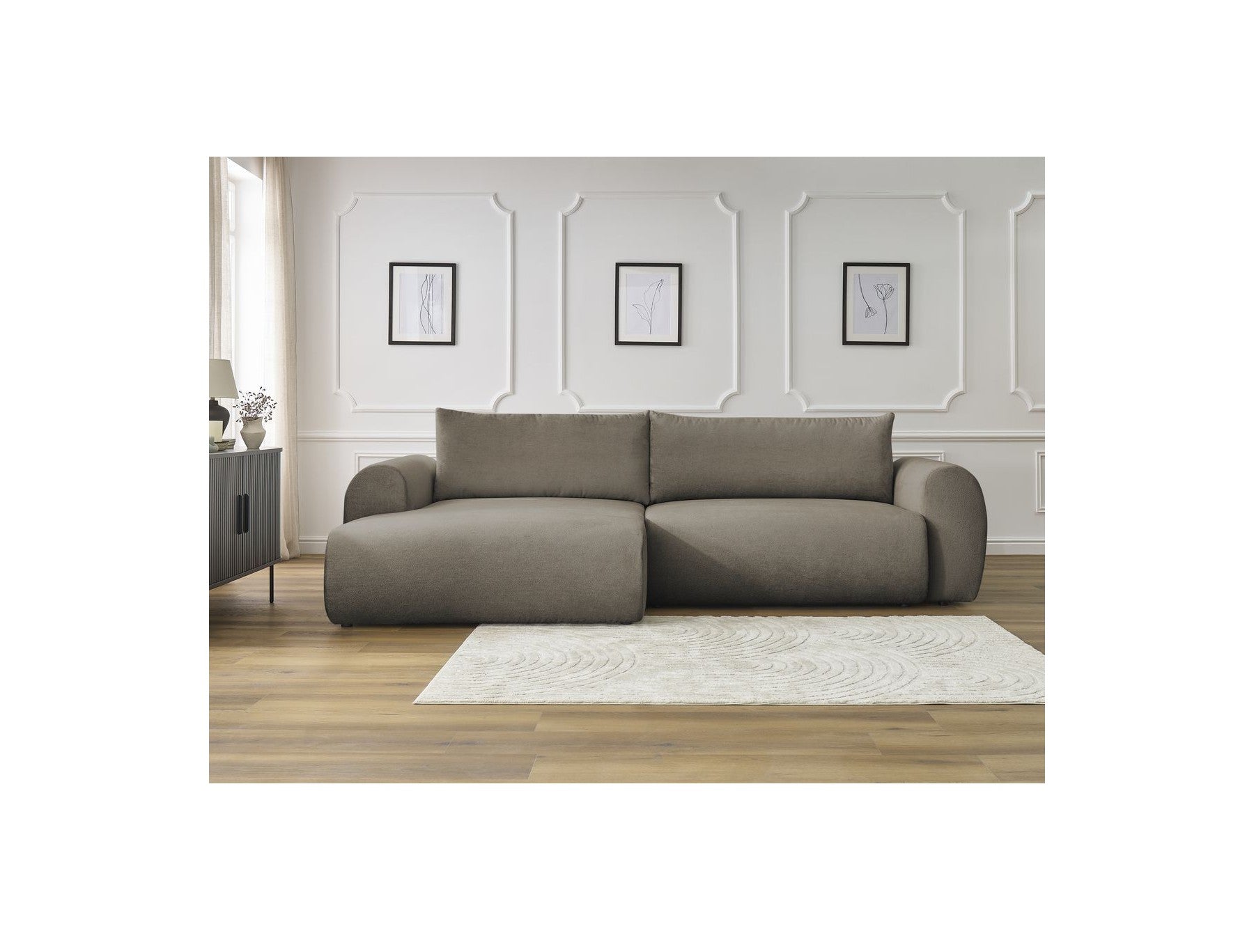 Lucien - Convertible Corner Sofa Bed with Storage - Smooth Fabric - Left-Hand Corner