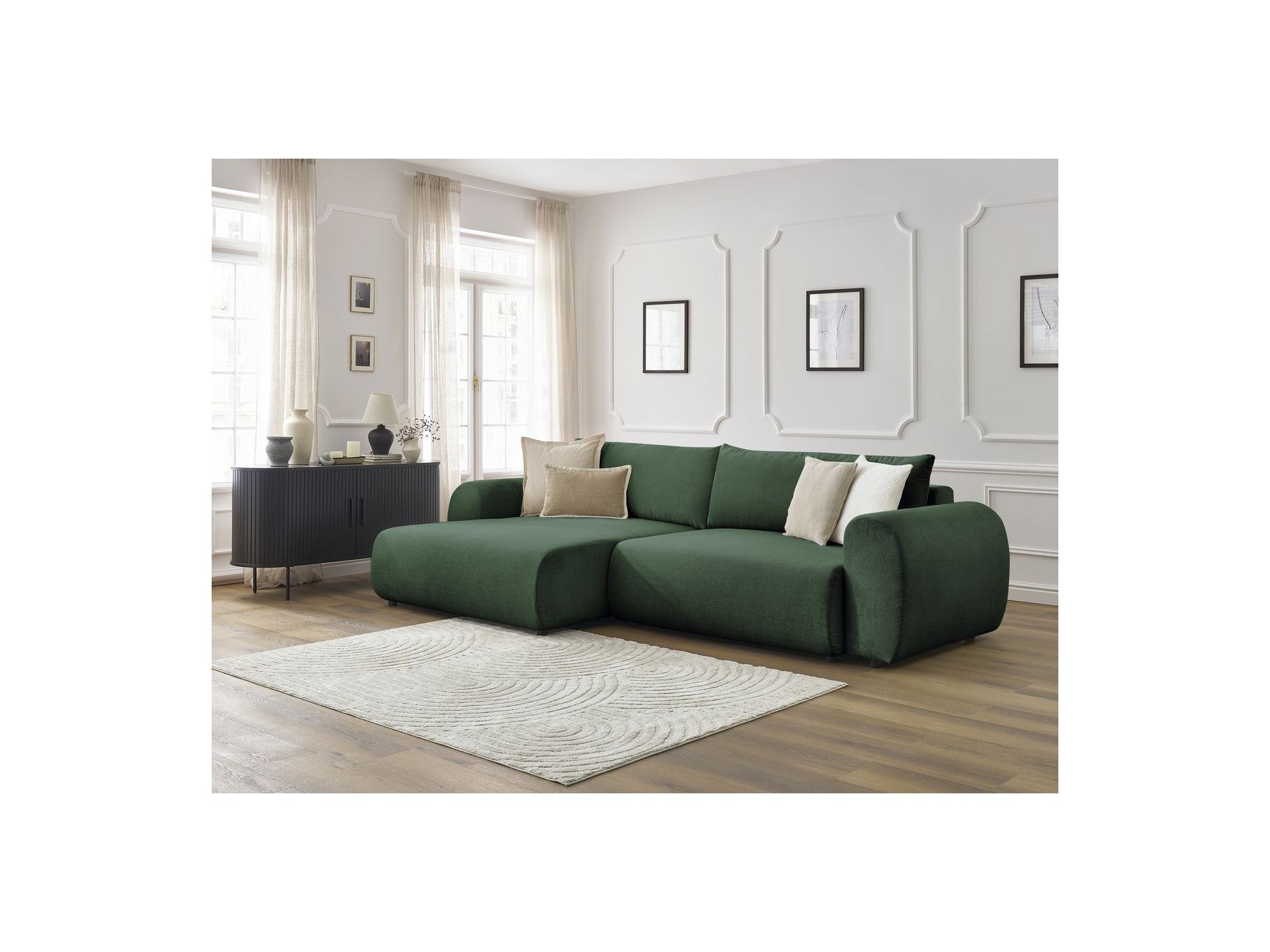 Lucien - Convertible Corner Sofa Bed with Storage - Smooth Fabric - Left-Hand Corner