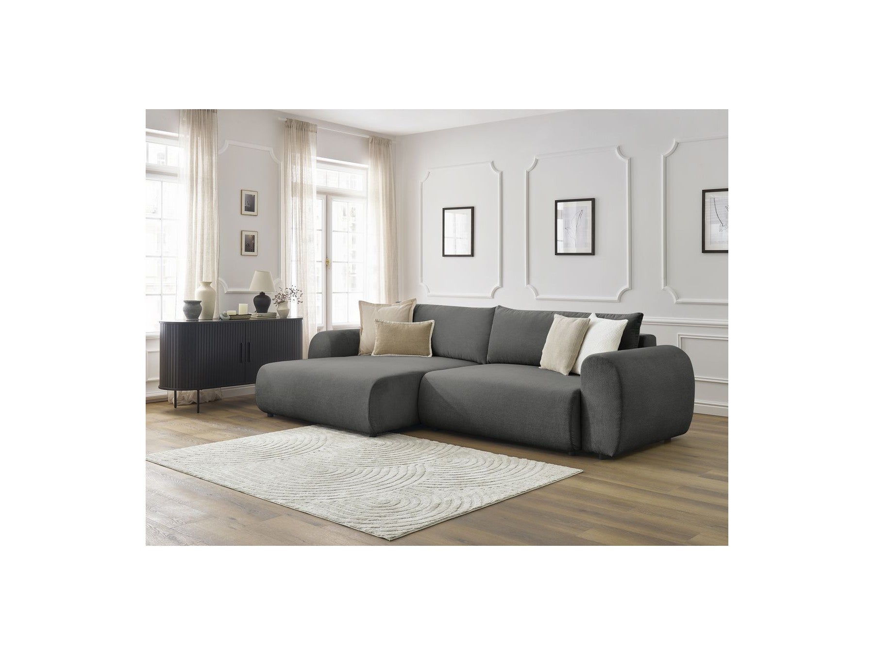 Lucien - Convertible Corner Sofa Bed with Storage - Smooth Fabric - Left-Hand Corner