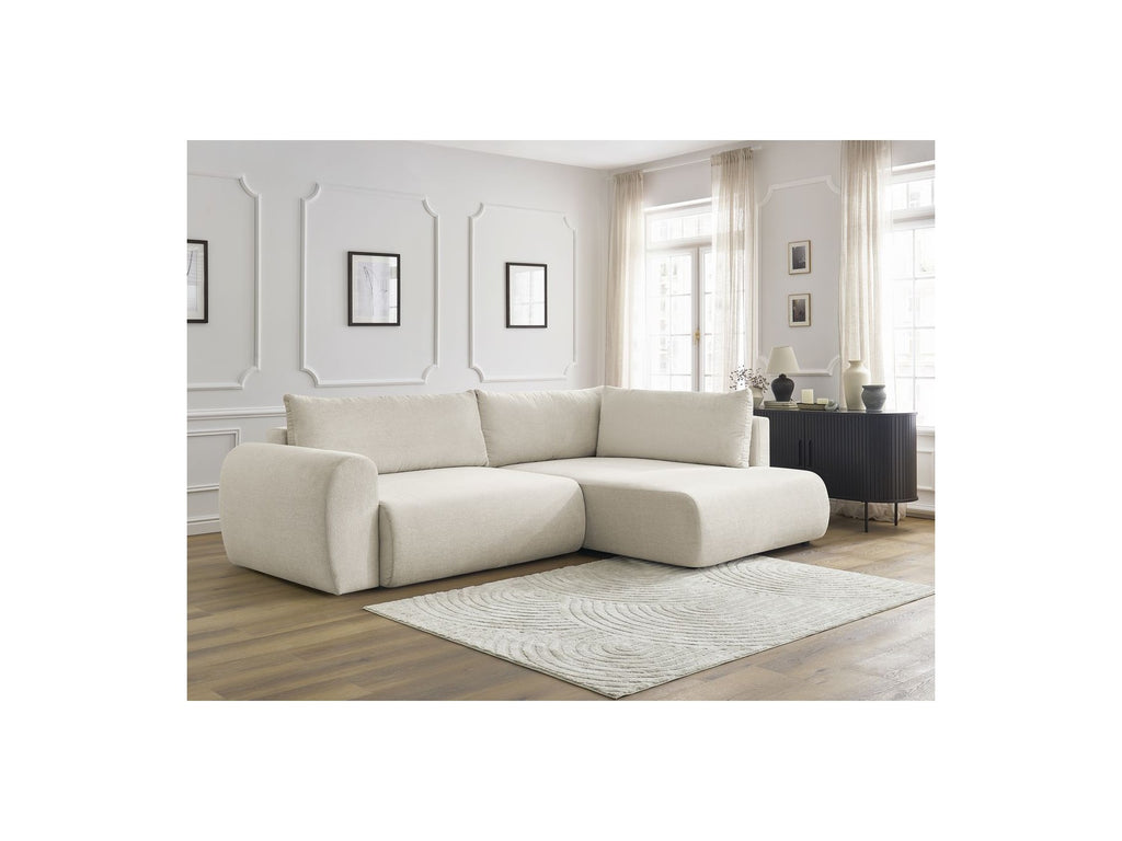 Lucien - Canapé D'Angle L Convertible Coffre - Tissu Lisse - Angle Droit