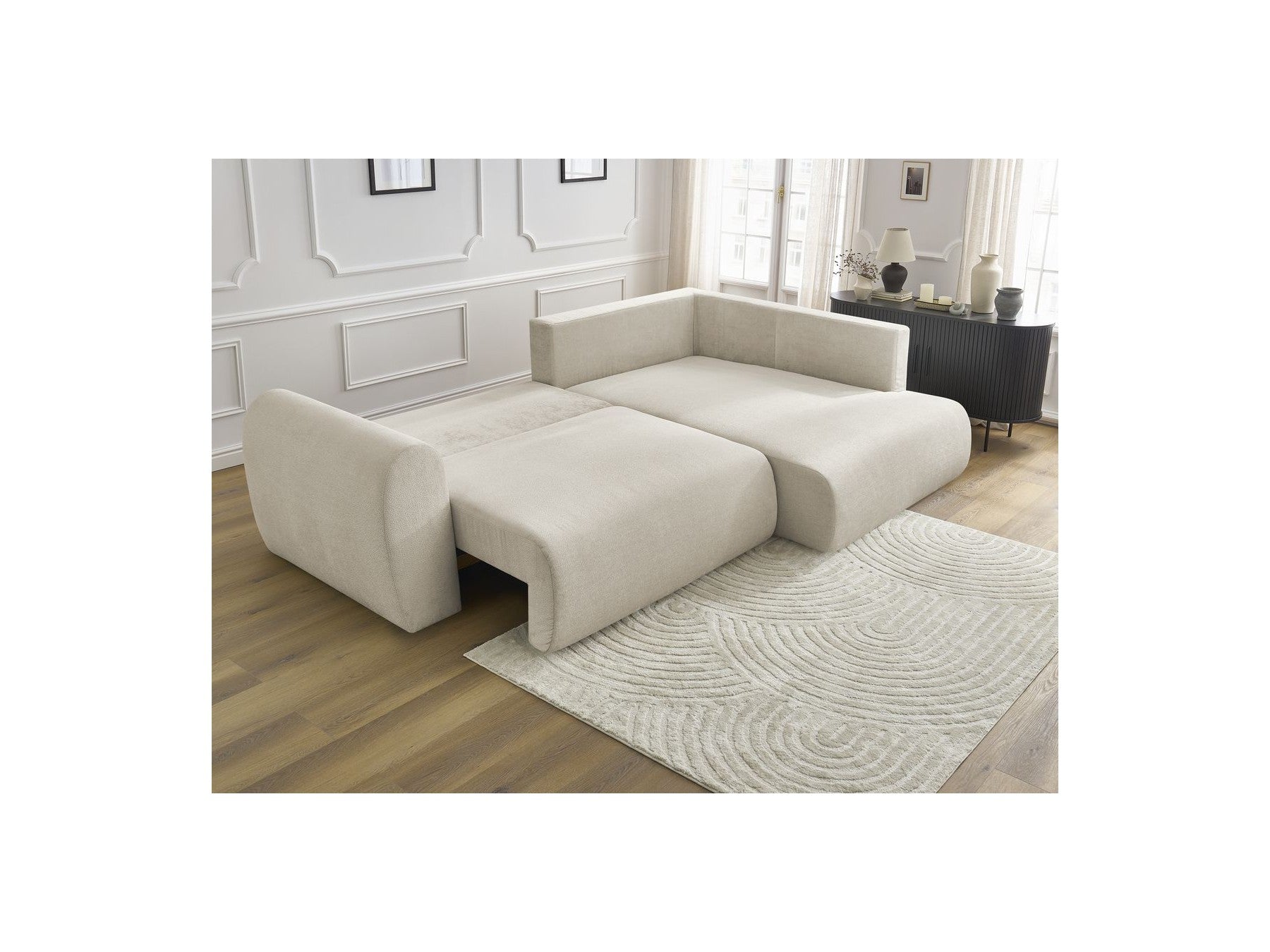 Lucien - Canapé D'Angle L Convertible Coffre - Tissu Lisse - Angle Droit