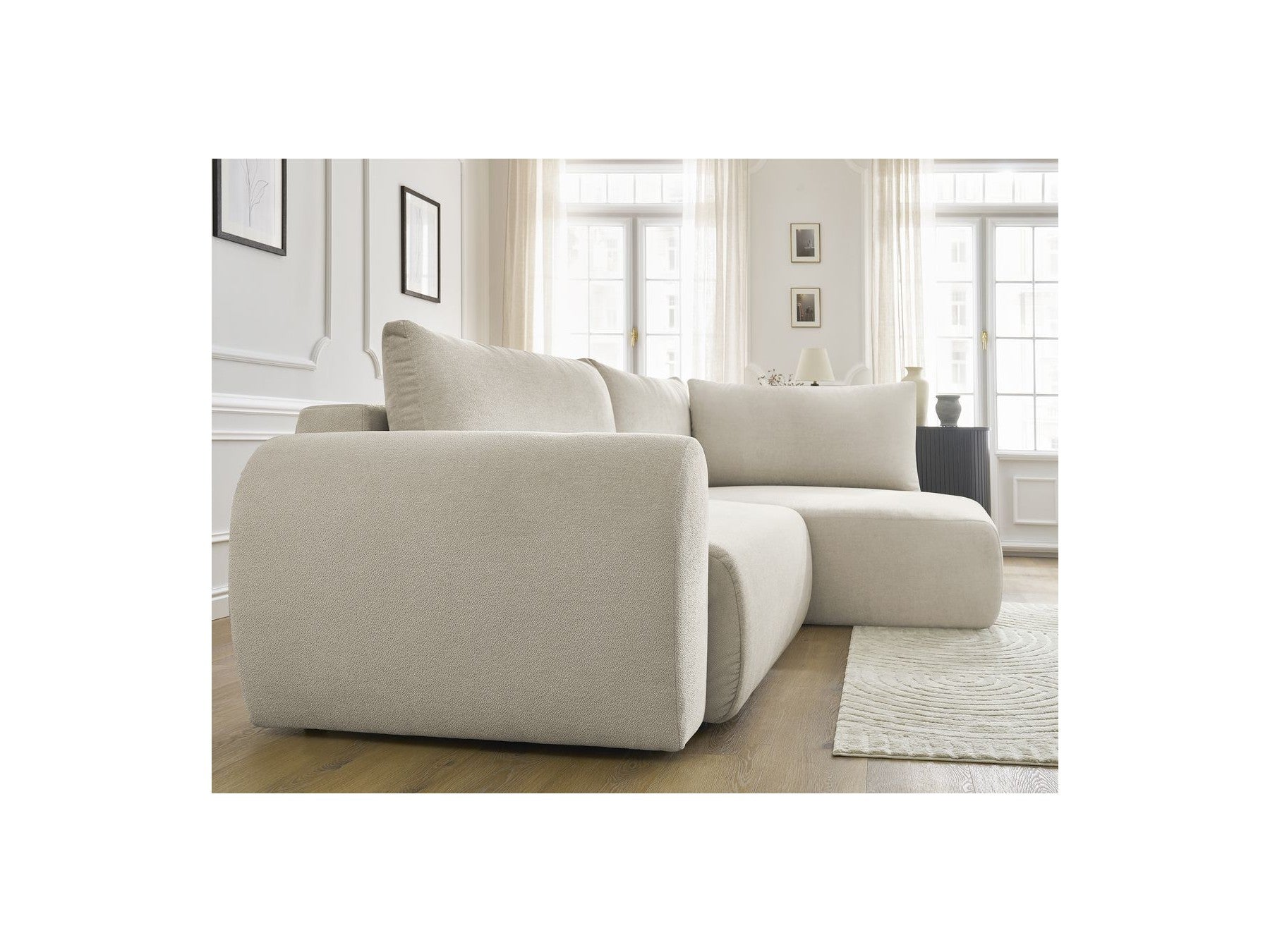 Lucien - Canapé D'Angle L Convertible Coffre - Tissu Lisse - Angle Droit