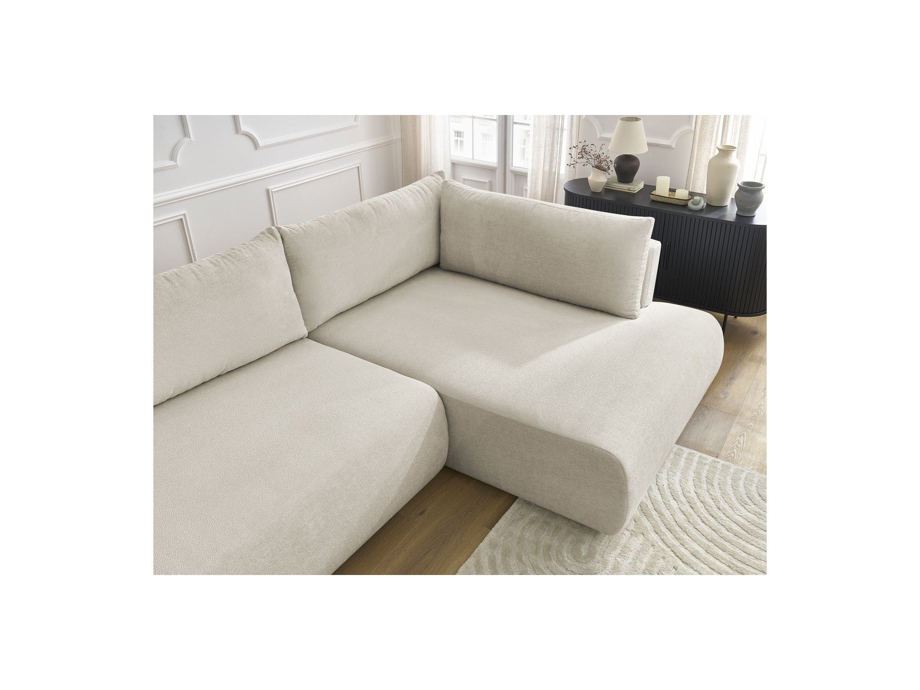 Lucien - Canapé D'Angle L Convertible Coffre - Tissu Lisse - Angle Droit