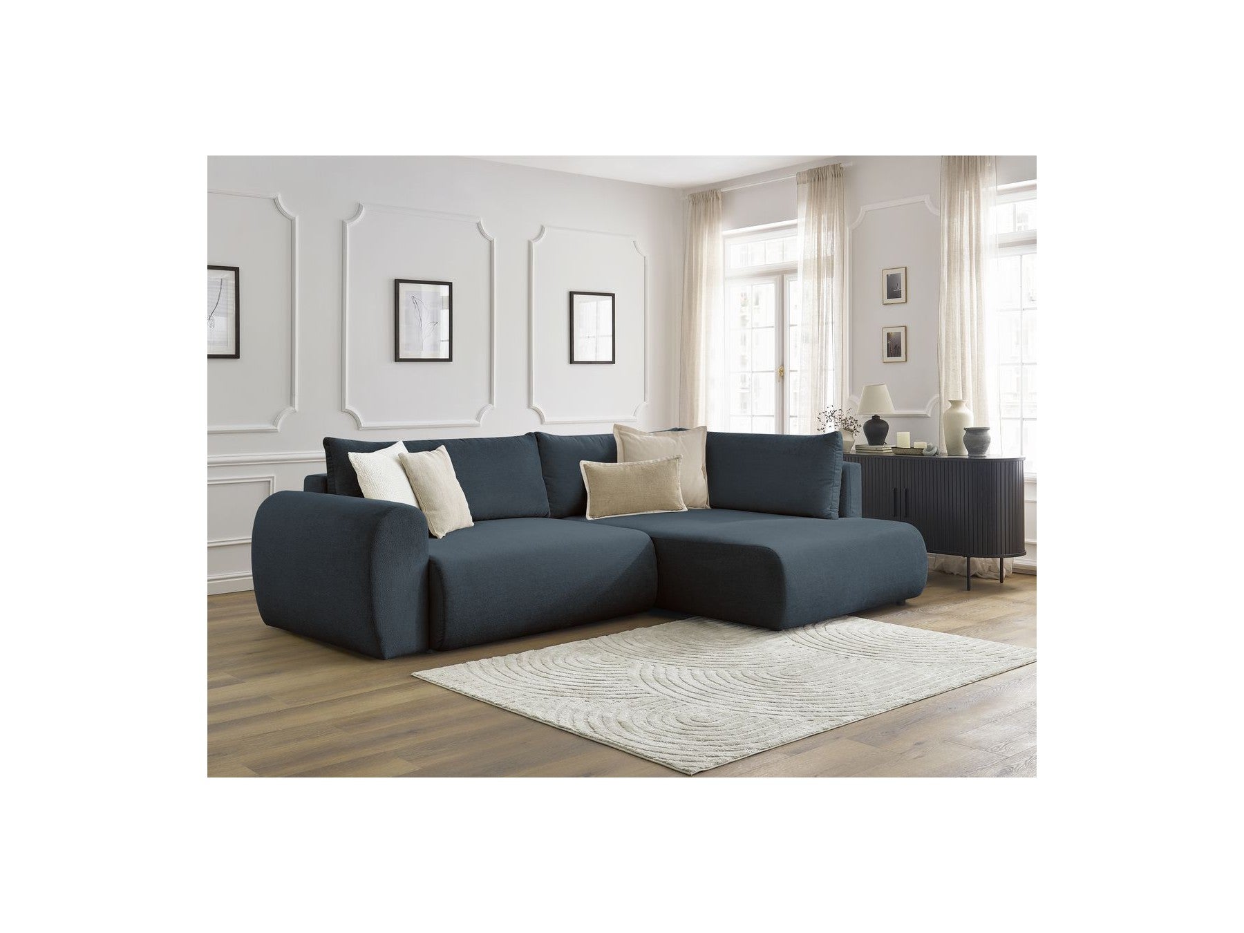 Lucien - Canapé D'Angle L Convertible Coffre - Tissu Lisse - Angle Droit