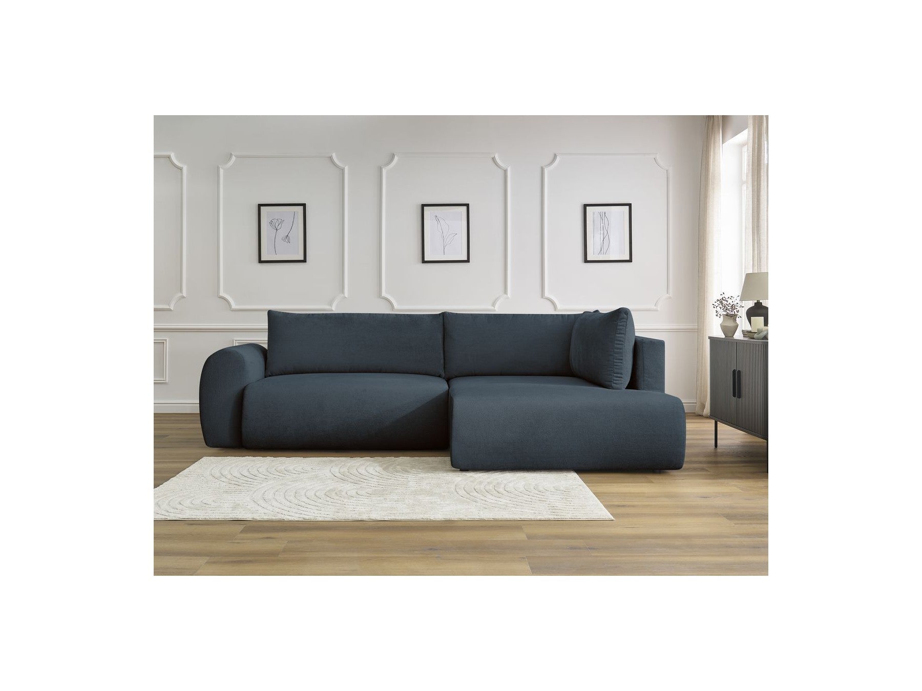 Lucien - Canapé D'Angle L Convertible Coffre - Tissu Lisse - Angle Droit