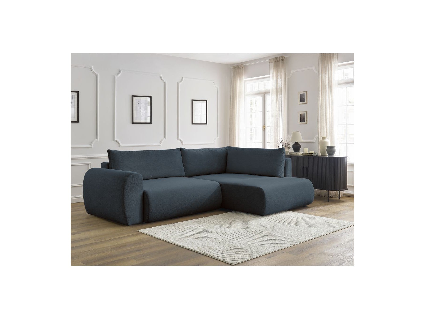 Lucien - Canapé D'Angle L Convertible Coffre - Tissu Lisse - Angle Droit