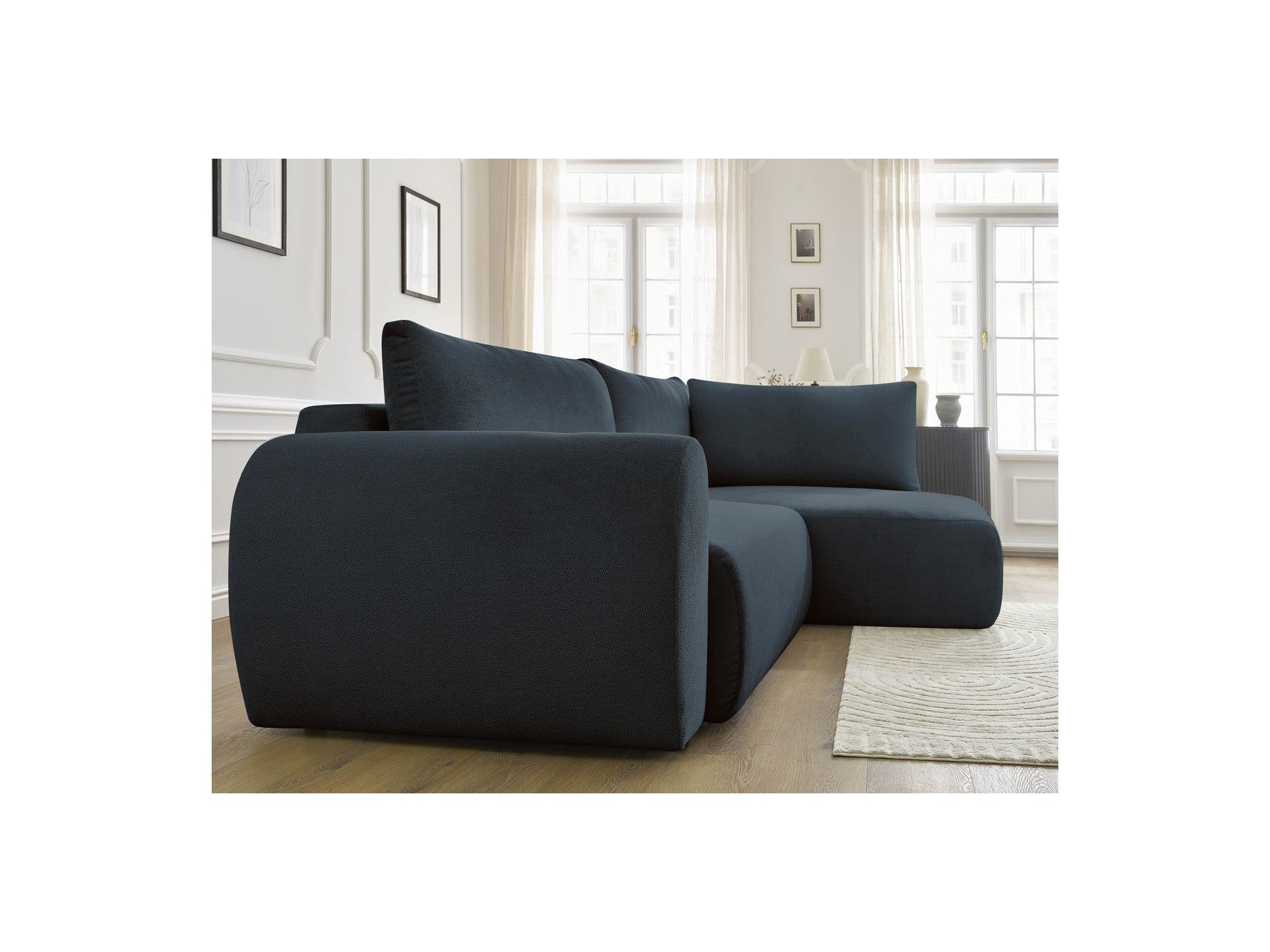 Lucien - Canapé D'Angle L Convertible Coffre - Tissu Lisse - Angle Droit