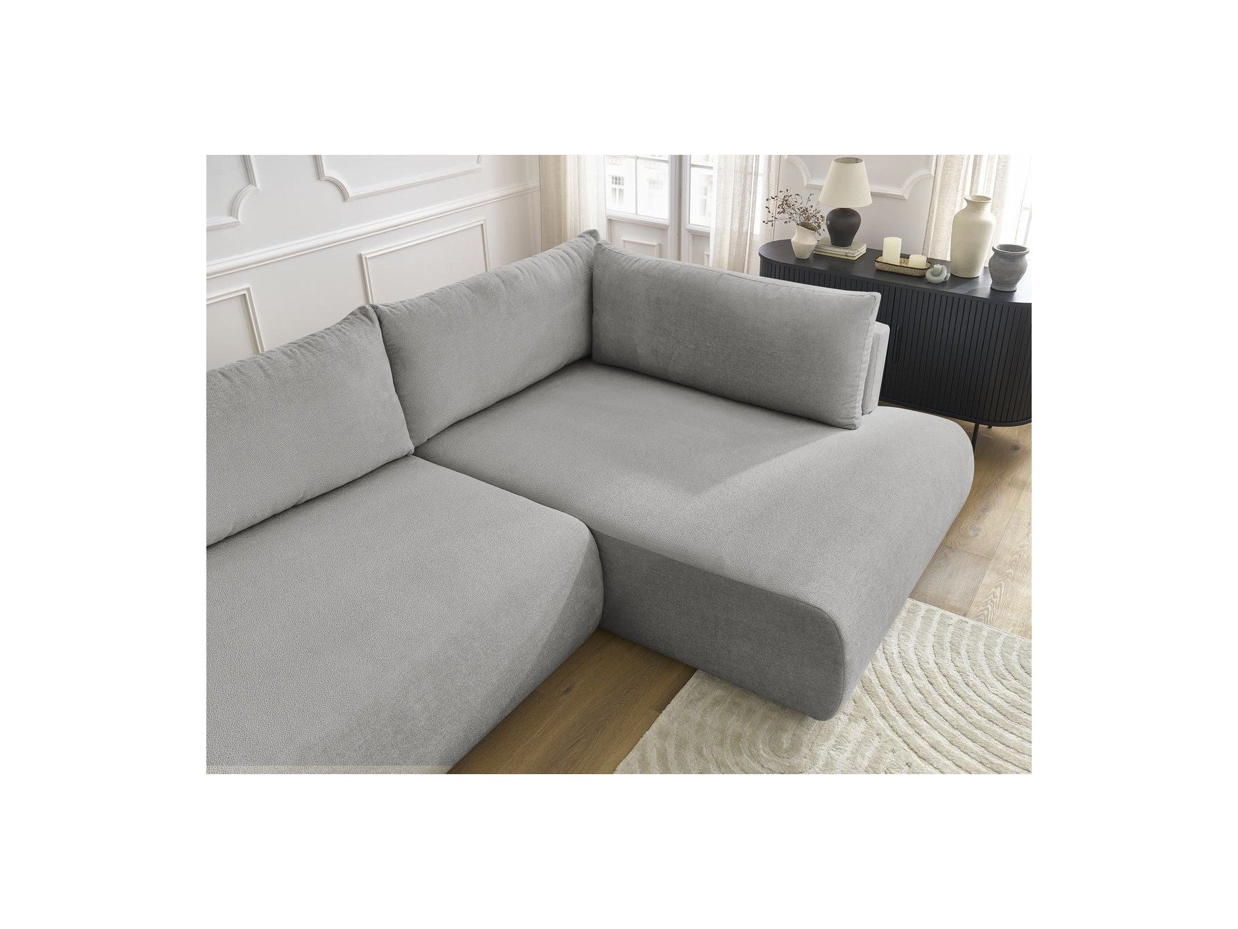 Lucien - Canapé D'Angle L Convertible Coffre - Tissu Lisse - Angle Droit