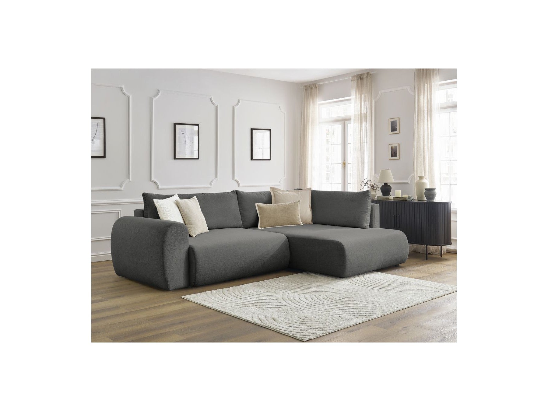 Lucien - Canapé D'Angle L Convertible Coffre - Tissu Lisse - Angle Droit