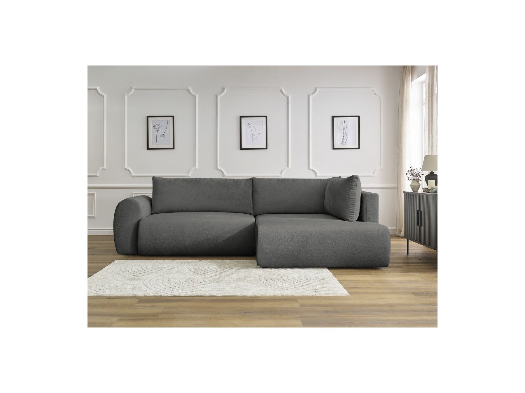 Lucien - Canapé D'Angle L Convertible Coffre - Tissu Lisse - Angle Droit