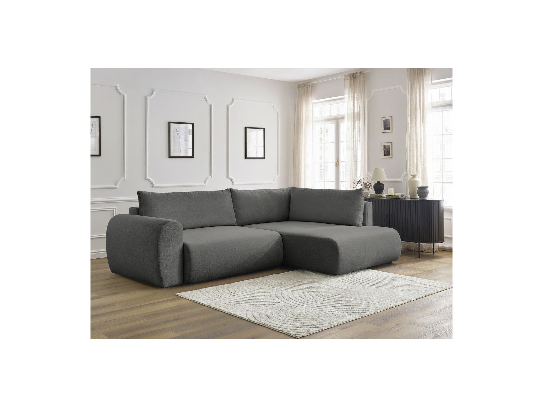 Lucien - Canapé D'Angle L Convertible Coffre - Tissu Lisse - Angle Droit