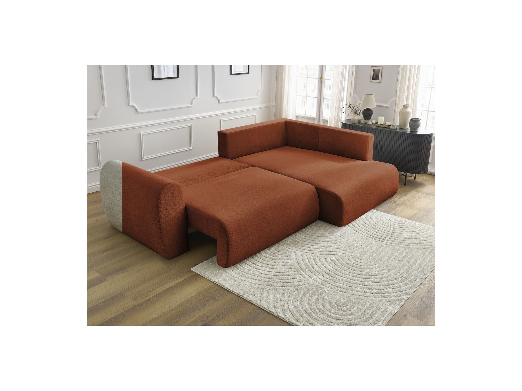 Lucien - Canapé D'Angle L Convertible Coffre - Tissu Lisse - Angle Droit