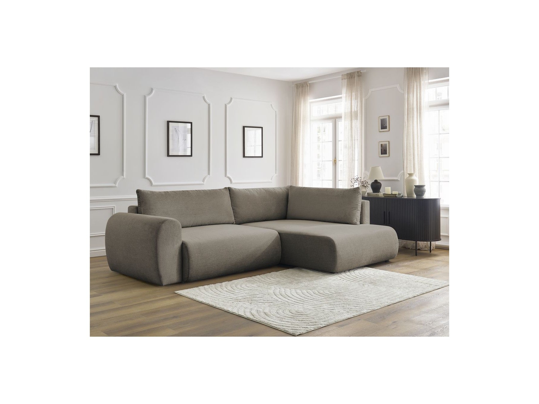 Lucien - Canapé D'Angle L Convertible Coffre - Tissu Lisse - Angle Droit