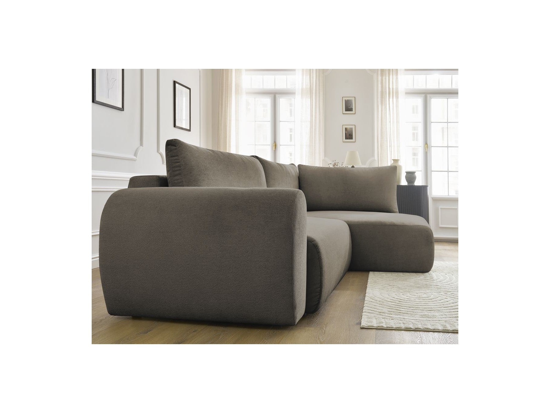 Lucien - Canapé D'Angle L Convertible Coffre - Tissu Lisse - Angle Droit