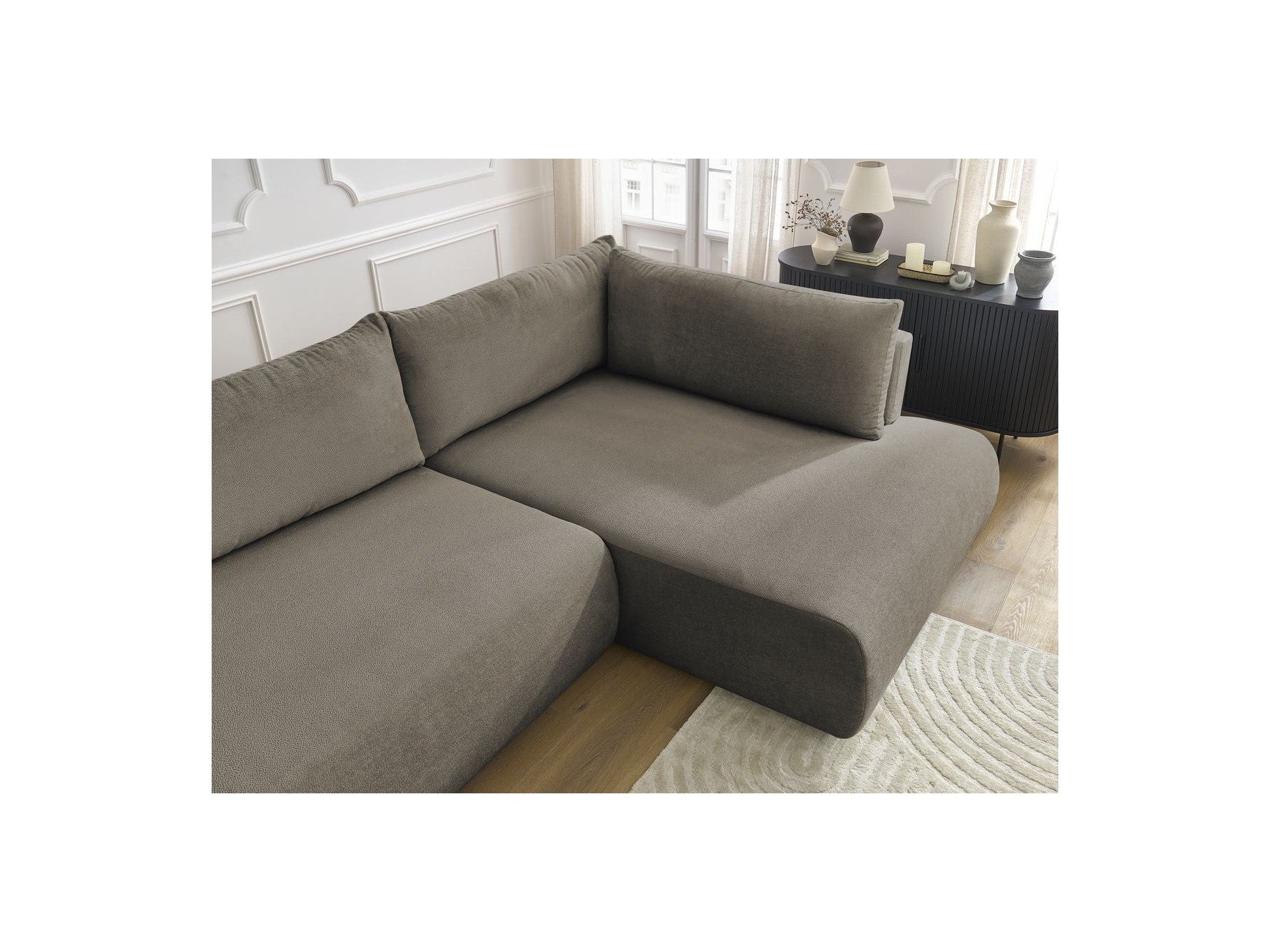 Lucien - Canapé D'Angle L Convertible Coffre - Tissu Lisse - Angle Droit