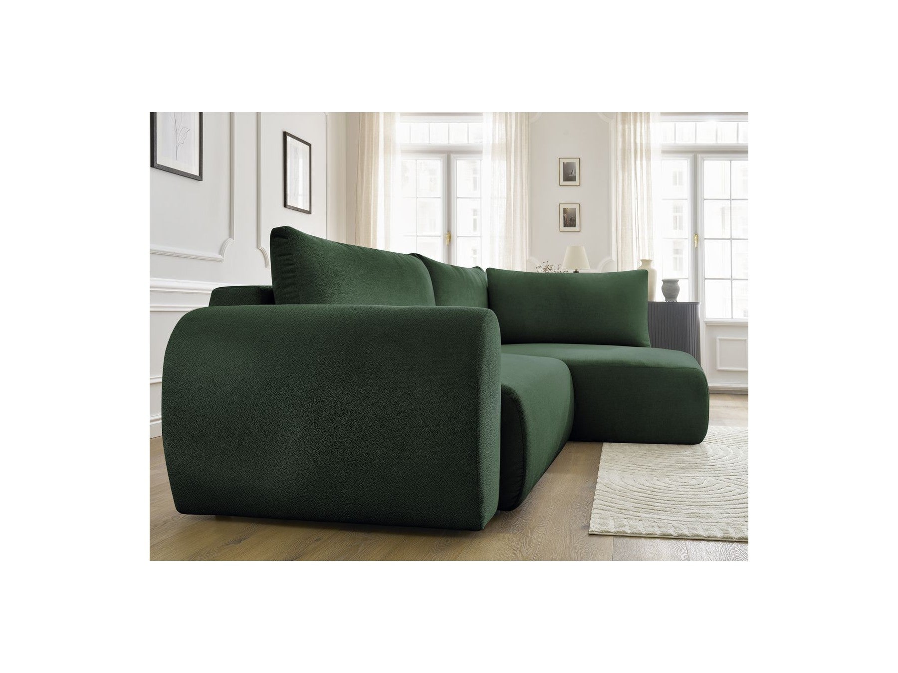 Lucien - Canapé D'Angle L Convertible Coffre - Tissu Lisse - Angle Droit