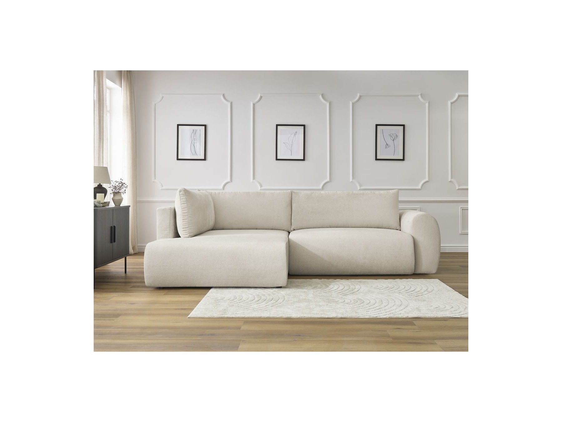 Lucien - Canapé D'Angle L Convertible Coffre - Tissu Lisse - Angle Gauche
