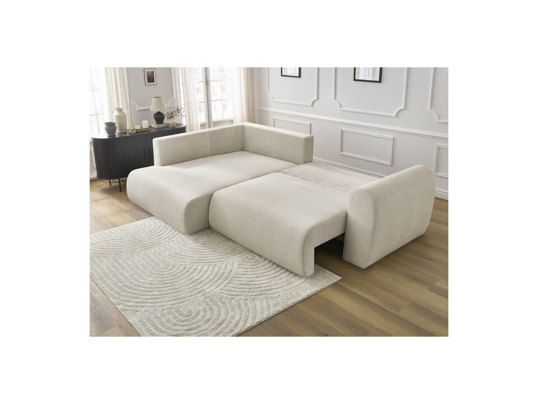 Lucien - Canapé D'Angle L Convertible Coffre - Tissu Lisse - Angle Gauche