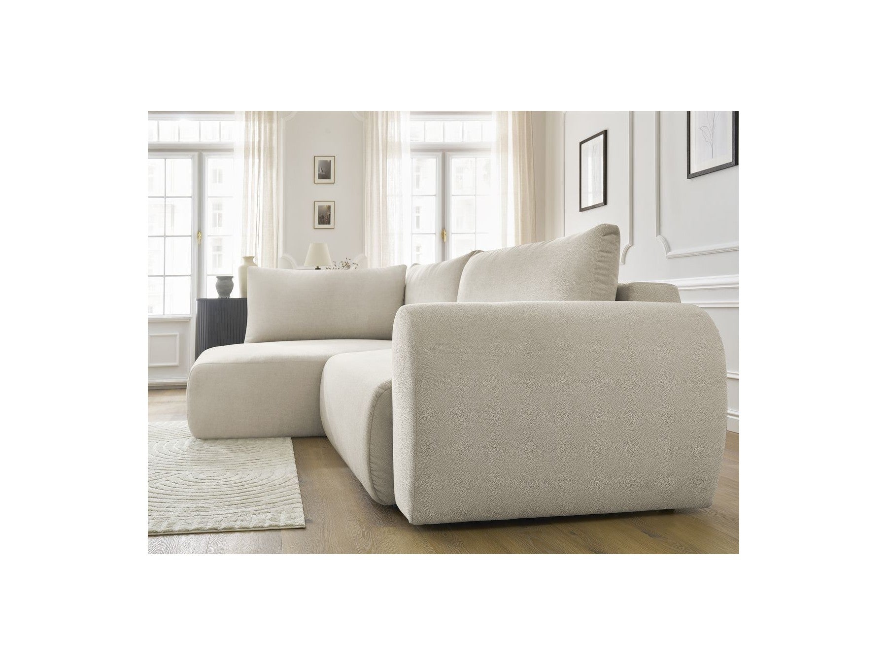 Lucien - Canapé D'Angle L Convertible Coffre - Tissu Lisse - Angle Gauche