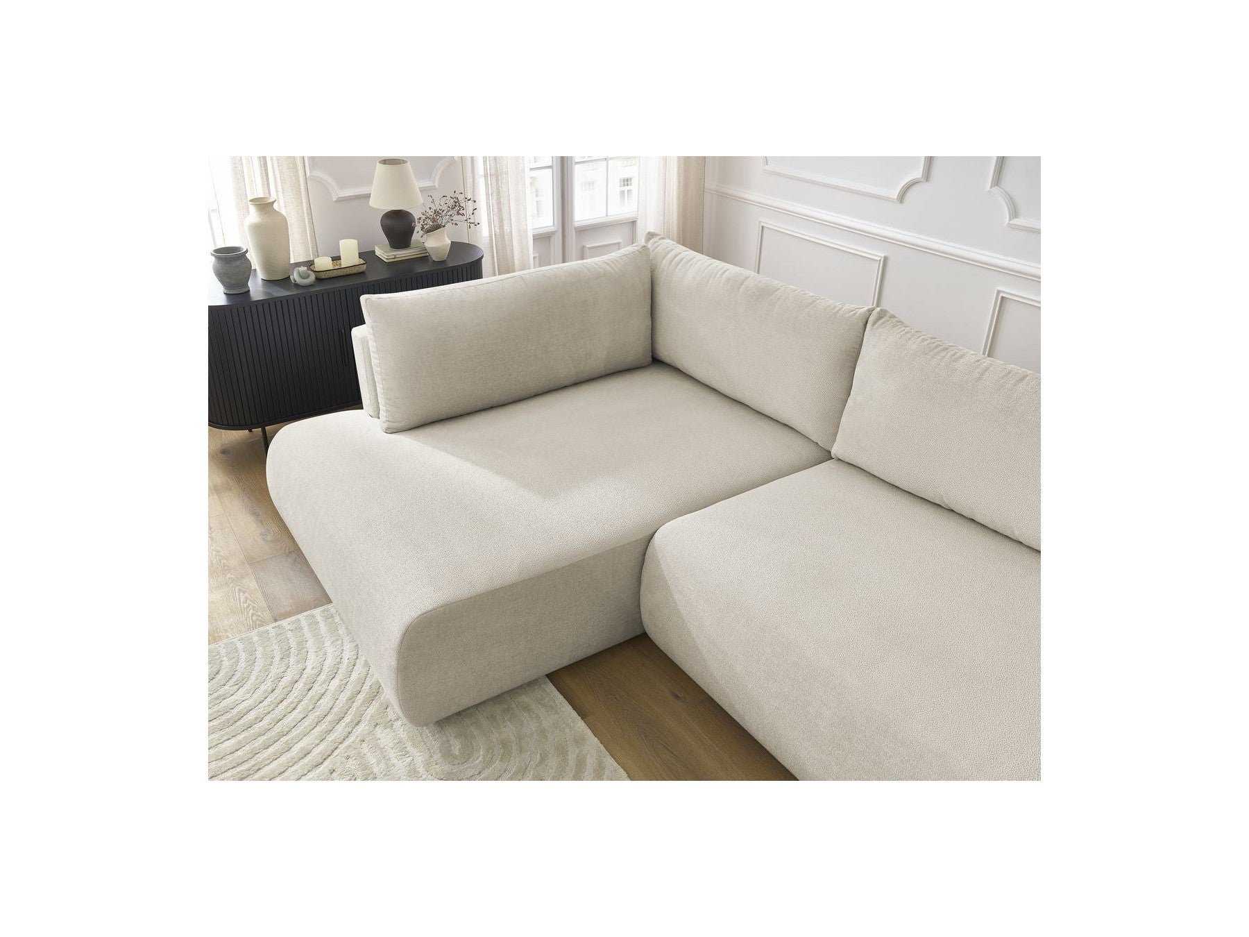 Lucien - Canapé D'Angle L Convertible Coffre - Tissu Lisse - Angle Gauche