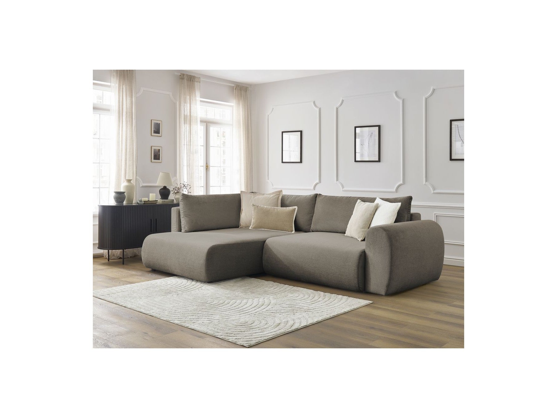 Lucien - Canapé D'Angle L Convertible Coffre - Tissu Lisse - Angle Gauche