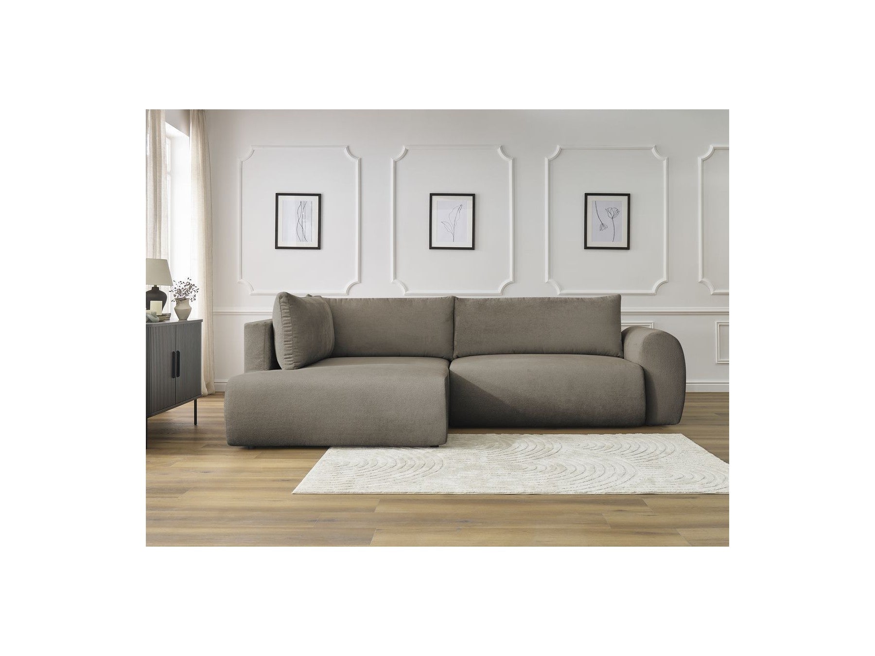 Lucien - Canapé D'Angle L Convertible Coffre - Tissu Lisse - Angle Gauche