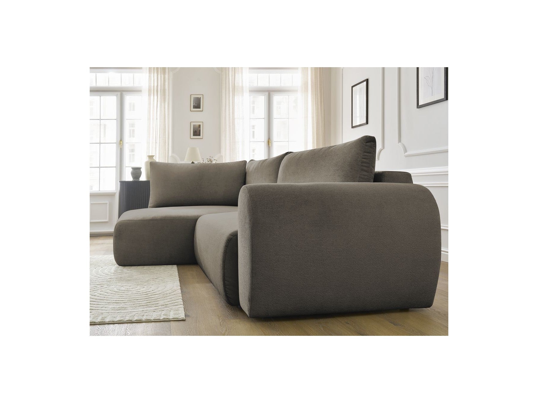Lucien - Canapé D'Angle L Convertible Coffre - Tissu Lisse - Angle Gauche